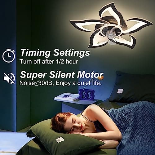 ZHMDJDSH 26" Geometric Ceiling Fan with Lights Remote Control, 6 Speeds 3 Colors, Black Low Profile Flush Mount Ceiling Fan for Kitchen Bedroom Living Room - Thumbnail 6
