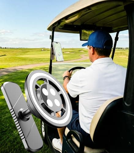 Magnetic Golf Cart Phone Holder, All-Metal Phone Mount Compatible with MagSafe iPhone 12-17, 360° Rotation Golf Accessories for EZGO Club Car Yamaha, Gym & Desk Phone Stand, Gift for Men Golfers