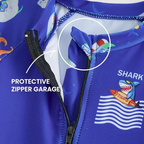 DivingBirds Toddler Boy Rash Guard Swimsuit Short Sleeve,Baby Boy One Piece Swimwear Sun Protection Bathing Suit,Blue Shark,3-6 Months - Thumbnail 4