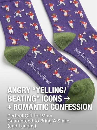 feetopia Funny Angry Mama Socks for Women, Novelty Cotton Crew Socks with Love You Forever Secret Message, Hilarious Mother's Day, Birthday, Christmas Gag Gifts for Mom, Fits US Size 7-10 - Thumbnail 3