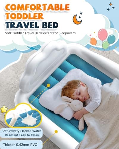 CHERIMOR Toddler Air Mattress with Electric Pump, Inflatable Toddler Travel Bed with Safety Sides, Portable Kids Blow Up Mattress for Travel, Camping Grandma Sleepovers Playing Air Bed, Gift for Kids - Thumbnail 4