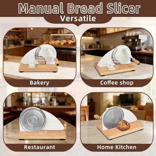 Manual Bread Slicer for Homemade Sourdough Bread, Adjustable Thickness Bread Cutter with Hand Crank, Slicing Guide, Scale Line, Stainless Steel Blade & Suction Cups, for Perfect Even Slices (Cream) - Thumbnail 5