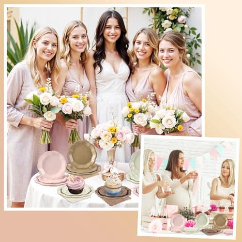 NatNarr Brown Plates and Napkins Set, Boho Baby Shower Decorations Include 7" & 9" Scalloped Gradient Brown Plates, Napkins for Wedding, Baby Bridal Shower, Birthday - Thumbnail 6