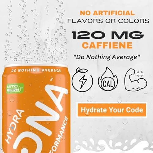 HYDRADNA- Clean Performance Drink, Zero Sugar | For Natural Fuel, Alertness, Boost, Stamina,120 mg Organic Caffeine, Natural Flavors, Zero Sucralose, Clean Ingredients (12 Pack) (12 Pack, Orange) - Thumbnail 5