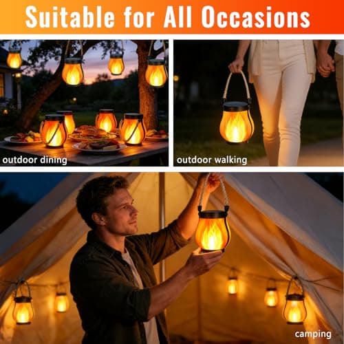 Gen2 Solar Lanterns Outdoor Waterproof, 2Pack Flickering Flame Light Hanging Solar Outdoor Lights with Dual Charging (USB/Solar) & 2 Modes for Desk Yard Patio Path Tree Garden Camping Decoration - Thumbnail 3