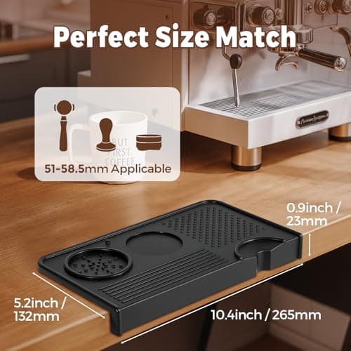 carrottimes Espresso Tamping Mat, Food Grade Silicone Coffee Tamper Mat, 10.43 Inch×5.63 Inch Portafilter Mat for Barista, 7MM Thickened Waterproof and Heat-Resistance Coffee Tamp Mat (Black) - Thumbnail 4