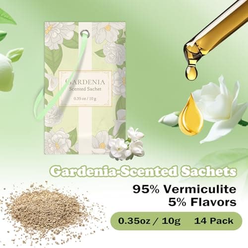 SCENTORINI Scented Sachets for Drawers and Closets, Gardenia Scent 14 Pack, Long-Lasting Sachets Bags, Closet Freshener Sachet for Wardrobe Freshener, Cupboard, Suitcases, Handbags - Thumbnail 3