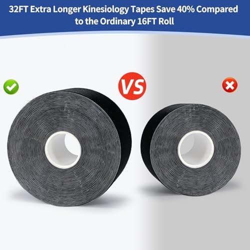 Kinesiololgy Tape for Shoulders,Ankle & Knees Support, 2in×32 Feet Sport Tape Roll for Athletes, Uncut Premium Cotton K-Tape, Hypoallergenic, Waterproof, Black - Thumbnail 2