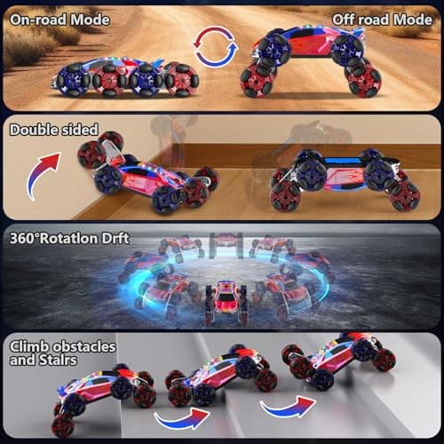 OSIMILY 8WD Remote Control Car,2.4GHz Gesture Sensing RC Stunt Car,Cool Spray Rotation RC Car with Lights and Music,All Terrain Toys for Kids Ages 7 Birthday Gifts for Boys Girls(Red) - Thumbnail 5