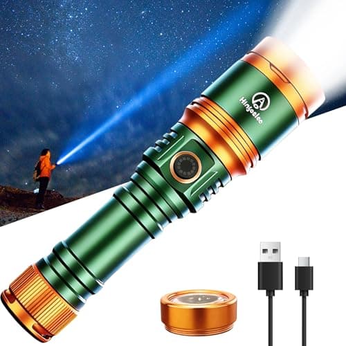 Rechargeable Flashlight with Ignition Lens, 5000LM Super Bright High Lumen Flashlight, Zoomable LED Tactical Flashlight with Fire Starter, Waterproof Survival Gear for Camping, Emergency, Home (green) - Image 1