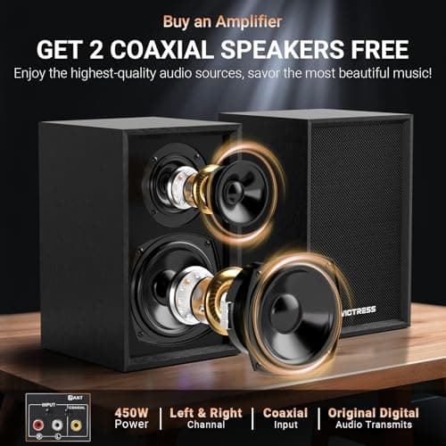 All-in-One 500W Power Amplifier for Home Audio, Bluetooth 5.0 with 2 HiFi Speaker&Wireless UHF Microphones, 2 Channel Stereo Amplifier Set for Home/Party/Music, USB/TF/AUX, Remote Control (Gold) - Thumbnail 4