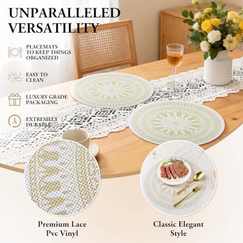 Kaixinbao Placemats Set of 4, Washable Wipeable Durable Lace PVC Vinyl Place Mats,Non Slip Table Mats for Kitchen Dining,Table Decor,Indoor,Outdoor,Everyday Use(4, Elegant Prints) - Thumbnail 6