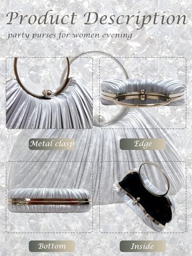 Silver Clutch Purses for Women -Elegant Sparkling evening bags for Wedding Galas, Prom Nights, Cocktail Parties&Formal Events - Thumbnail 5