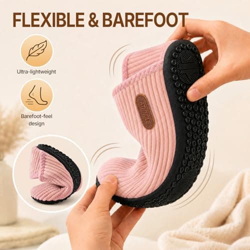 ATHMILE House Slippers for Women Men Lightweight Barefoot Slippers Indoor House Shoes Soft Corduroy Foldable Non Slip Travel Bedroom Hotel Office Camping Hospital Yoga Comfort Gifts Pink - Thumbnail 5