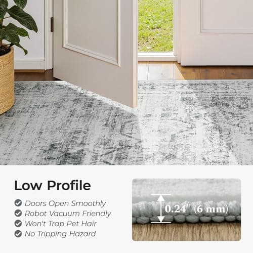 Carpelux 5x7 Washable Area Rugs for Living Room, Soft Faux Wool Carpets for Bedroom Dining Room, Neutral Vintage Distressed Non Slip Stain Resistant Grey White Rug for Home Office Decor - Thumbnail 4