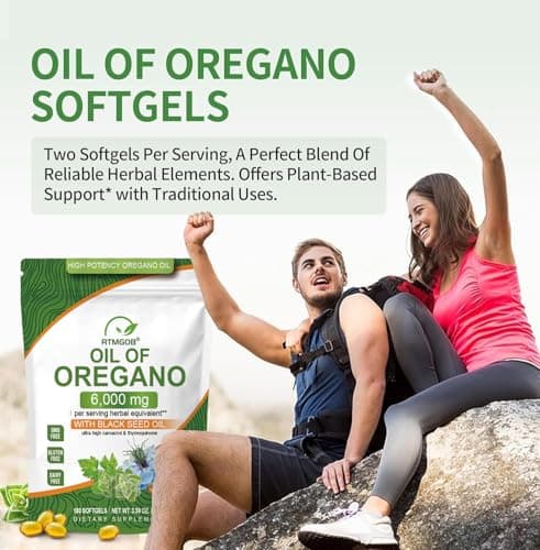 RTMGOB Oil of Oregano Softgels with Black Seed Oil Supplements,2 in 1 Oregano Supplement for Immune Health |Retains High Concentrated Carvacrol & Thymoquinone,Non-GMO-180 Softgels - Thumbnail 5