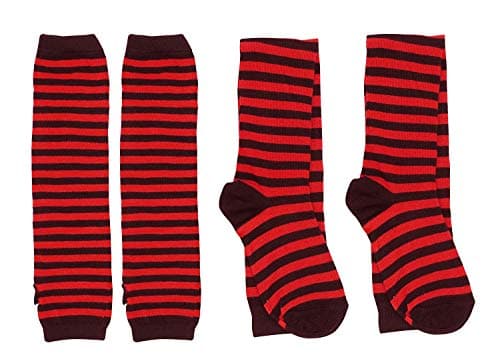 Bienvenu Colorful Rainbow Stripe Leggings Long Knit Gloves Socks Set Party Costume Accessory,Red - Thumbnail 4
