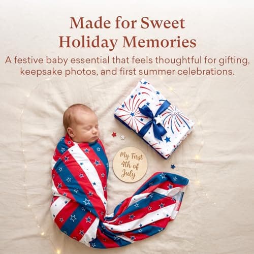 littogoose Premium Swaddle Blankets for Baby, 4 Pack Soft Lightweight 47" x 47" Receiving Blankets for Newborn, Breathable Baby Blankets, Patriotic 4th of July Baby Essentials(Fireworks) - Thumbnail 3