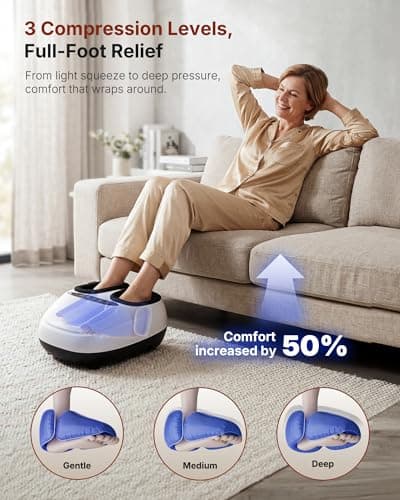 KNQZE Shiatsu Foot Massager with Heat, Compression, Deep Kneading Foot Massage for Plantar Fasciitis Relief, Remote Control, Multi Massage Modes, Auto Shut-Off Timer, FSA Eligible, White - Thumbnail 5