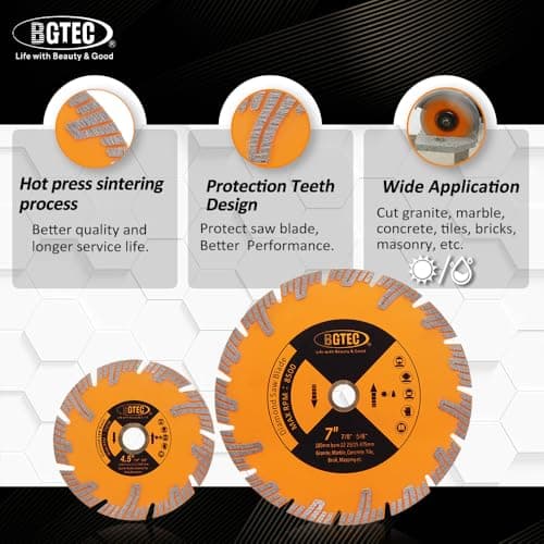 BGTEC Diamond Saw Blade, 9"/230mm Granite Cutting Disc for Circular Saw Cutting Marble, Concrete,Masonry,Ceramic,Porcelain - Thumbnail 5