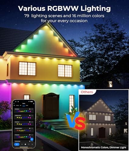 DeckTok Permanent Outdoor Lights Pro, 100ft RGBWW & 60LM Triple-LED Smart Lights, Outdoor Decorations with 79 Scene Modes, IP67 Waterproof Work with Alexa, Google Assistant - Thumbnail 3