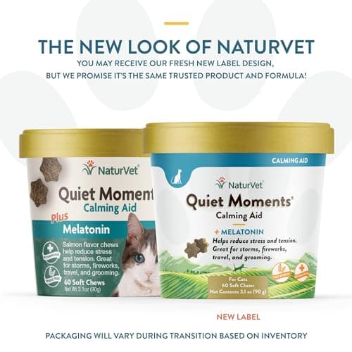 NaturVet –Quiet Moments Calming Aid for Cats Plus Melatonin – 60 Soft Chews – Helps Reduce Stress & Promote Relaxation – Great for Storms, Fireworks, Travel & Grooming - Thumbnail 2
