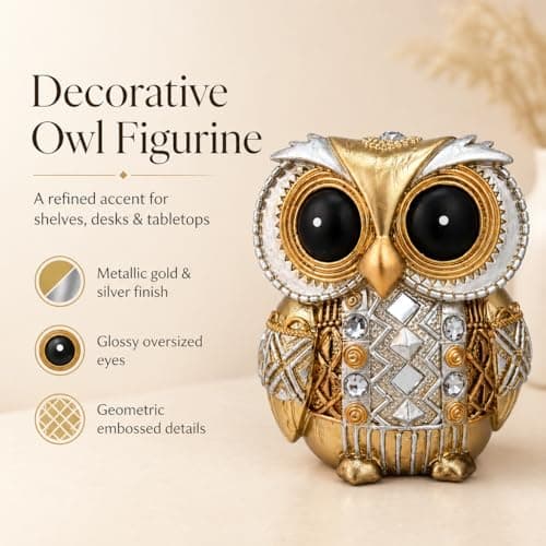 Edyocey Owl Figurines Home Decor - Gold Owl Statue for Shelf, Office Decor, Spiritual Gifts for Women, Bird Lovers ，Handcrafted Owl Sculpture with Gold Finish - Thumbnail 2