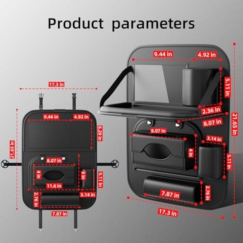FASTAGEI Universal Premium Leather Foldable Car Backseat Organizer with Table Tray, Car Seat Back Protector with Garbage Bag Touch Screen Pad Holder, Car Kick Mats Protector with Tissue Holder (Black) - Thumbnail 3