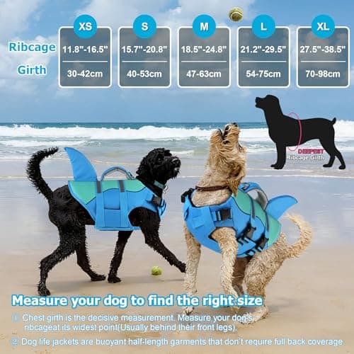 Dogcheer Dog Life Jacket Shark, Neoprene Harness Dog Life Vest with Lift Handle, Reflective Adjustable Pet Swim Float Vest for Small Medium Large Dogs - Blue, L - Thumbnail 4