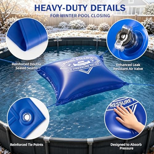 Pool Pillows for Above Ground Pool 6 x 6Ft, EPN Ultra-Thick 0.5mm Winter Pool Cover Air Pillow, Freeze-Resistant & Ice Pressure Relief, Heavy Duty Winterize Pool Closing Kit with 49ft Rope, No Leak - Thumbnail 5