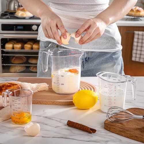 DaYammi Measuring Cups 2-Piece, Unbreakable Food-Grade Plastic Measuring Cup for Dishwasher, 4-Cup Nesting Liquid Measuring Cups for Prepping, Baking, Cooking, Readable Markings, Clear - Thumbnail 3