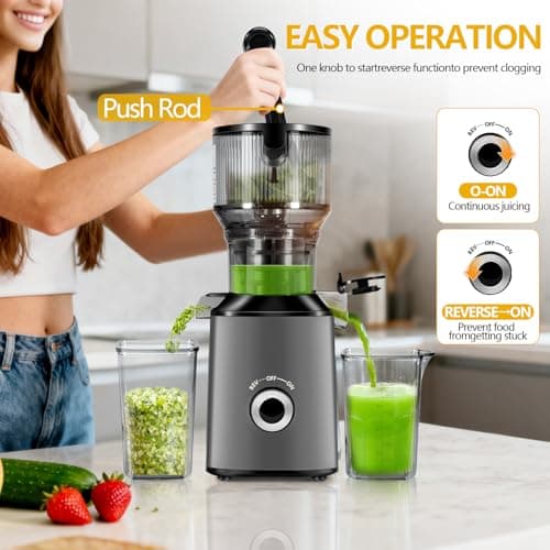 Cold Press Juicer with 5.8" Extra Wide Feed Chute - Slow Masticating Juicer Machine for Whole Fruits & Vegetables - High Juice Yield, Self Feeding, Easy to Clean & Assemble - Thumbnail 5