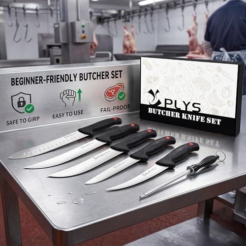 Plys Butcher Knife Set 7-PCS: 6 inch Boning Knife for Meat Cutting and Game Processing - 4Cr13Mov Stainless Steel BBQ and Outdoor Activities Skinning Knives - Thumbnail 4