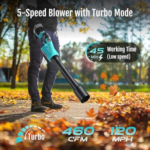 YARDCARE Electric Cordless Leaf Blower with Battery and Charger, 5-Speed + Turbo Mode, 4.0Ah Lightweight Battery Powered Powerful Blower for Blowing Leaves, Patio Cleaning, Blowers for Lawn Care - Thumbnail 2