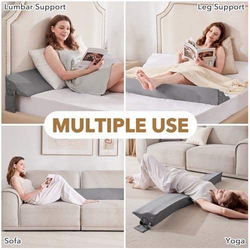 Paxato Queen Size Bed Wedge Pillow for Headboard – Mattress Gap Filler Wedge (0–8"), Close Gap Between Headboard and Mattress, Stop Pillows Falling, Wave Wedge, Large Bed Pillow, Gray (60"x10"x6") - Thumbnail 6