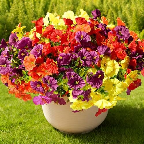 Fanfantoey Artificial Flowers for Outdoor, UV Resistant Fake Plants Outside Decoration, 14 Pcs Realistic Silk Morning Glory Faux Flowers for Porch Patio Gardens Home Decor(14, 4 Mixed) - Image 1