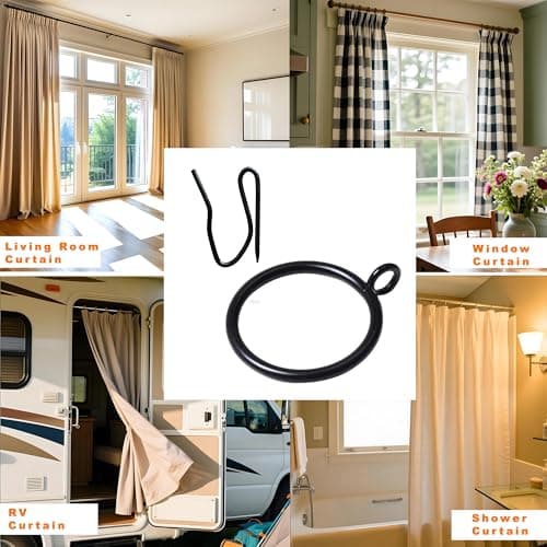 Curtain Rings with Eyelets, Metal Curtain Hooks for Drapes, Drape Ring 1.5 in Inner Diameter Fits Up to 1 1/4 inch Curtain Rod, 1.2 in Drapery Pins (22 Pcs Black Curtain Rings and 30 Pcs Black Hooks) - Thumbnail 5