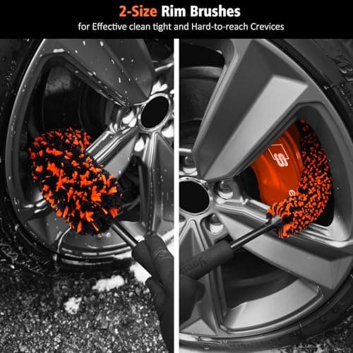 YeewayVeh 4PCS Car Wheel Cleaning Kit, 2-Size Bendable Microfiber Wool Wheel Brush Set, Tire Brush, Double-Ended Detailing Brush, Soft Non-Metallic Rim Cleaner Brushes for All Wheel Types - Thumbnail 4