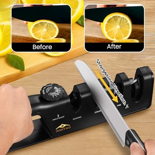 ADDYNO 4-in-1 Knife Sharpener with Angle Guide, Adjustable Edge,3-Stage Coarse–Sharpen–Fine + Scissors Slot, Non-Slip Base & Ergonomic Handle for Kitchen Knives,Square Black - Thumbnail 4