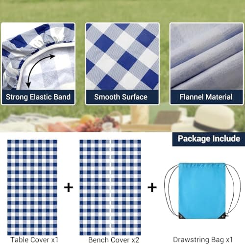 Loiyadn Picnic Table Cover with Bench Covers - Camping Essentials Camping Table Cover Waterproof Windproof with Elastic Edges & Drawstring Bag, Fitted Rectangle Tables and Seat Covers, 30x72 Inches - Thumbnail 4