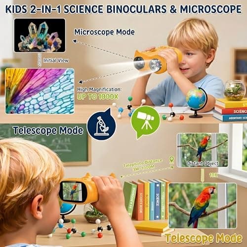 OAEBLLE 2-in-1 Kids Microscope and Telescope, 1000X Handheld Digital Microscope for Kids, 2.0" Screen, 8 LEDs, 10X Pocket Telescope for Outdoor, 1080P Camera STEM Toys Gift for Boys Girls 4-12, Yellow - Thumbnail 6