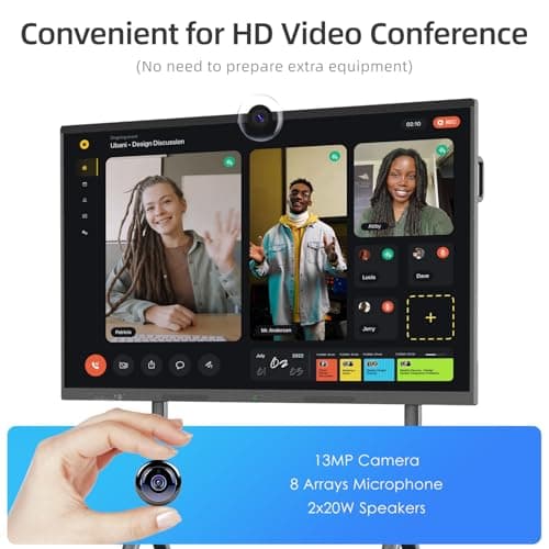 QIXZOCV 75" Smart Board for Business, Large Interactive Whiteboard with Multi-Touch, 4K Electronic Board with Screen Sharing, Bluetooth/WiFi/HDMI, Camera & Mic, Android 13,8+128G (Wall Mount Included) - Thumbnail 5