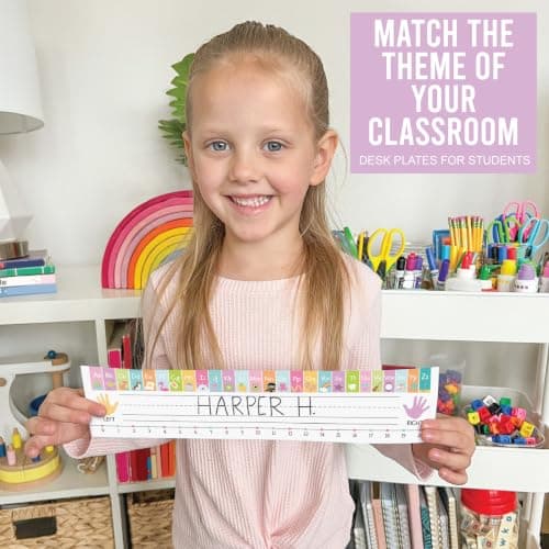 Hadley Designs Desk Name Tags for Classroom –25 Student Name Tags for Desks, 13x3 Name Plates for Classroom Decor, Teacher Supplies, Pastel Nametags, 1st-3rd Grade Kindergarten Preschool Must Haves - Thumbnail 4