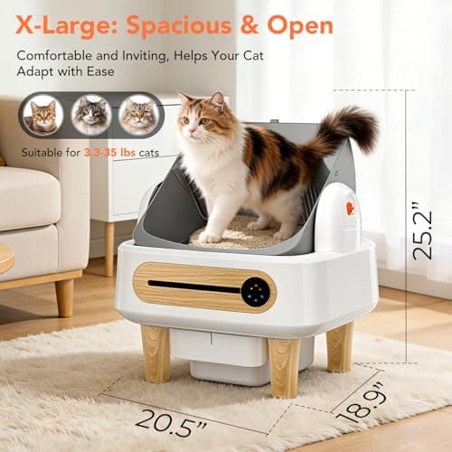 RPZ Automatic Cat Litter Box Self Cleaning, Robot Litter Box for Multiple Large Cats, Open Top Auto App Control Ultra-Quiet, Durable, Keep Home Freshness, Wood Grain - Thumbnail 2