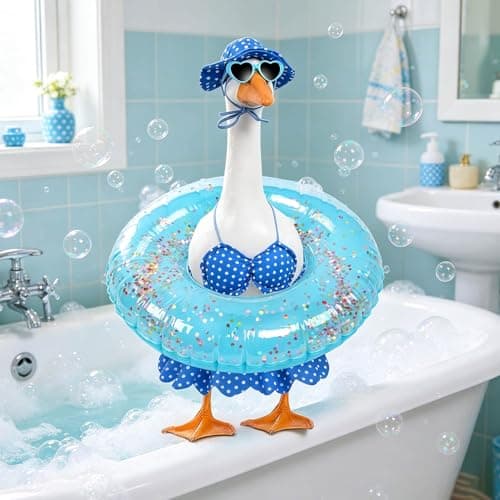 yuboo Hawaiian Porch Goose Outfits, 5 Pcs Summer Bikini Goose Outfit Fits 23 Inch Goose Statue with Sunglasses, Swimming Ring, Hat and Skirt for Pool Party Cement Garden Yard Decor - Thumbnail 5