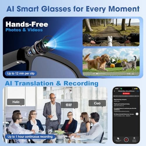 linktoonex Smart Glasses with Camera, AI Glasses 30FPS EIS Video Recording, 8MP HD Photo, 139 Language Real Time Translation, Voice Assistant, Interchangeable Clear & Photochromic Lenses - Thumbnail 3