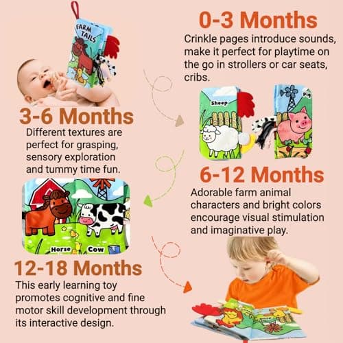 chochumy Sensory Baby Books 0-6 Months, Tummy Time Soft Cloth Baby Toys 0-3-4-5-6-7-8-9 6-12 Month Old, Newborn Infant Boy Essentials Gifts Travel Toy Touch and Feel Crinkle Busy Book for Babies Girl - Thumbnail 2