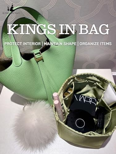 Purse Organizer Insert for Picotin 18/22, Satin Bag Organizer for Woman, Soft & Lightweight Purse Essentials, Ideal for Travel, Shopping, and Daily Use, Multiple Pockets(PC 18,Vert Criquet) - Thumbnail 2