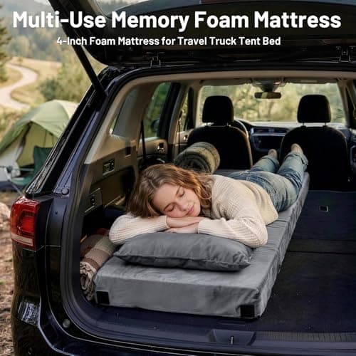 Easthome Memory Foam Camping Mattress Pad with Pillow - Extra Thick 4 Inch Sleeping Pad for Camping, Waterproof Roll Up Cot Mattress Topper Bed Mat for Car Truck Tent RV, with Travel Bag, Dark Gray - Thumbnail 6