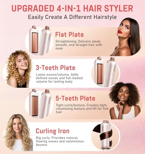 FMZ Pink Flat Iron Hair Straightener Curler Crimper for Women, 4 in 1 Professional Ionic Hair Styling Irons for Straightening, Crimping, Curling, Dual Voltage, Auto Shut-Off, Small Portable for Travel - Thumbnail 3
